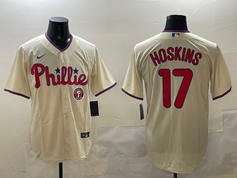 Men Philadelphia Phillies 17 Hoskins Cream Game 2025 Nike MLB Jersey style 3